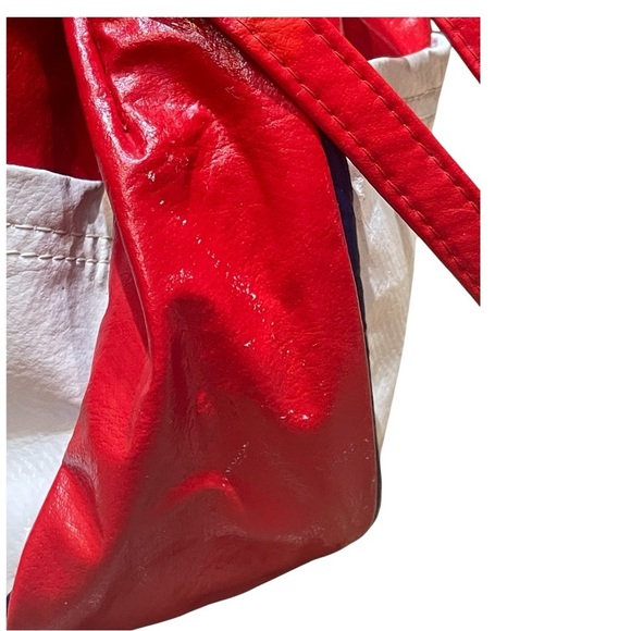 🔥SALE🔥Vintage Red, White & Blue 🇺🇸 Leather 1970s Drawstring Bucket Bag - Picture 6 of 9
